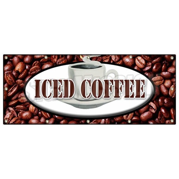 Signmission ICED COFFEE BANNER SIGN fresh brewed cold ice latte mocha frappe java B-120 Iced Coffee - main